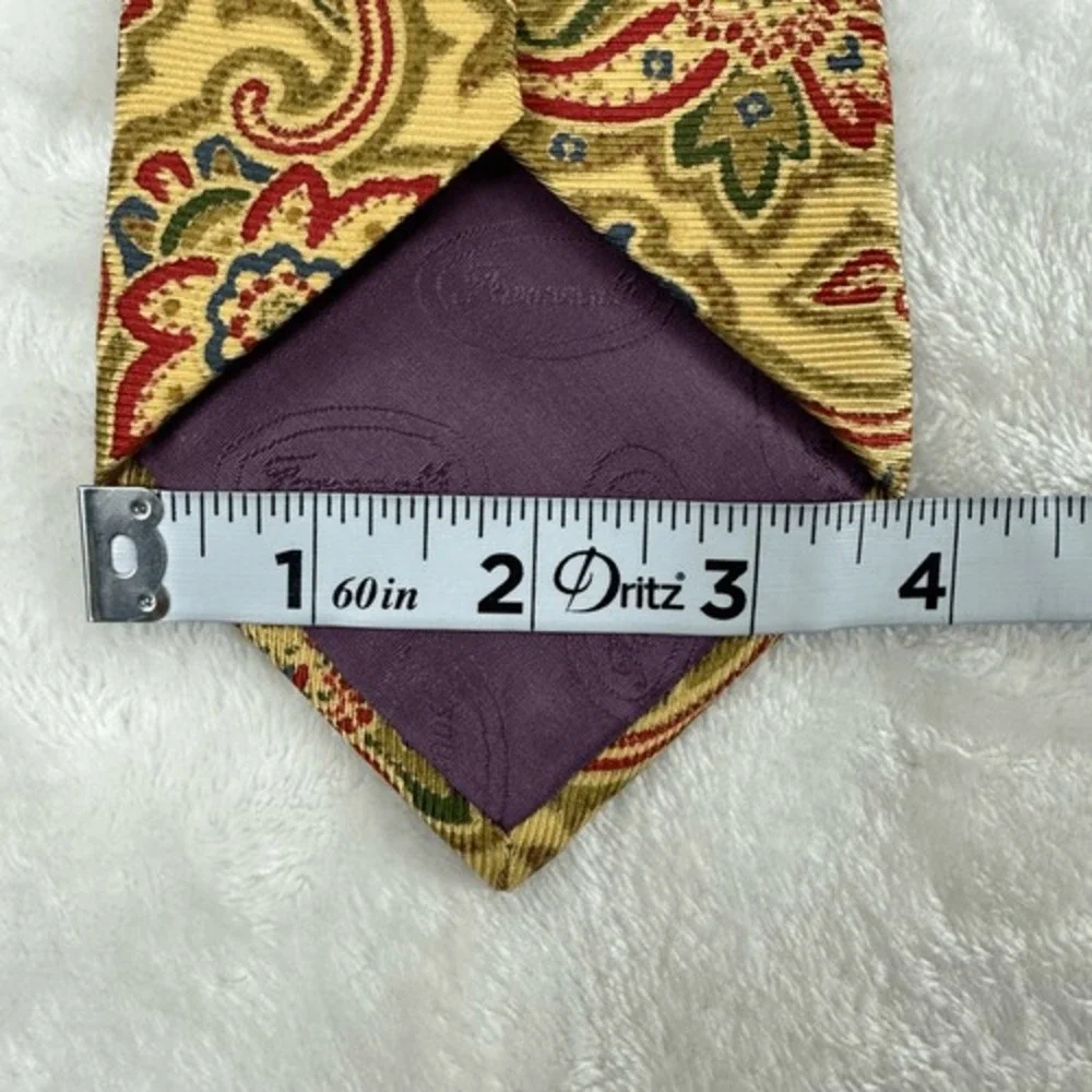 Faconnable Men's 100% Silk Neck Tie Gold Red Paisley Pattern Fall Event‎ Office